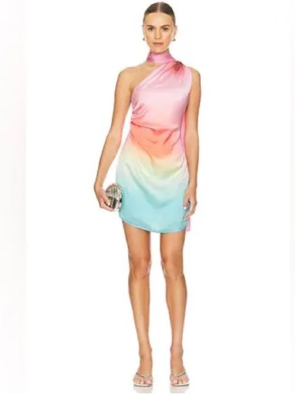 Baobab Marjorie One-Shoulder Ombre Pink to Blue Satin Dress